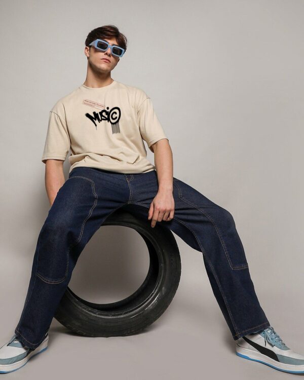 2 MUSIC BEIGE OVERSIZED T-SHIRT BY OVERHEAT