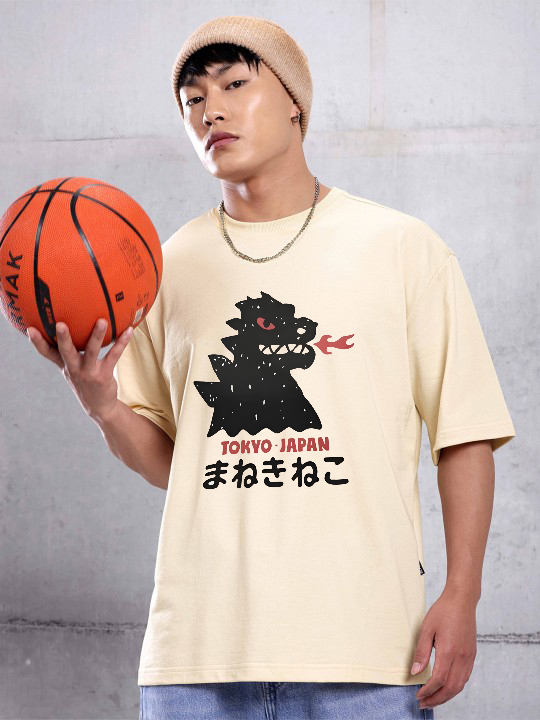 TOKYA JAPAN BEIGE OVERSIZED T-SHIRT BY OVERHEAT