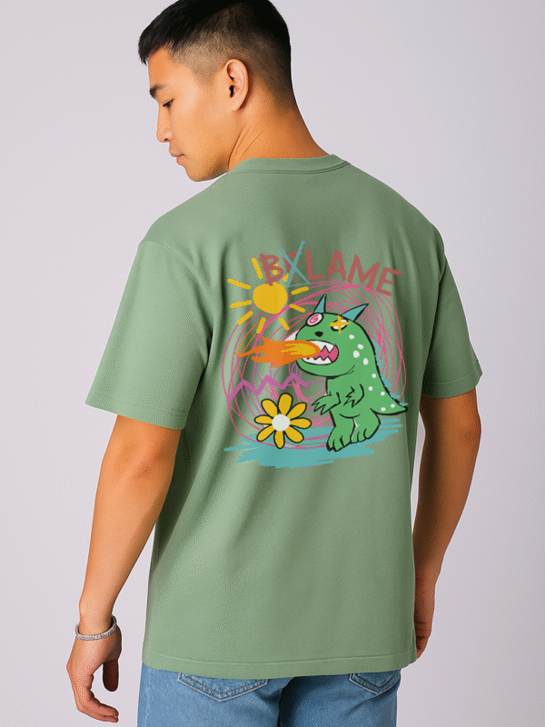 OLIVE GREEN PRINTED OVERSIZED T-SHIRT BY OVERHEAT