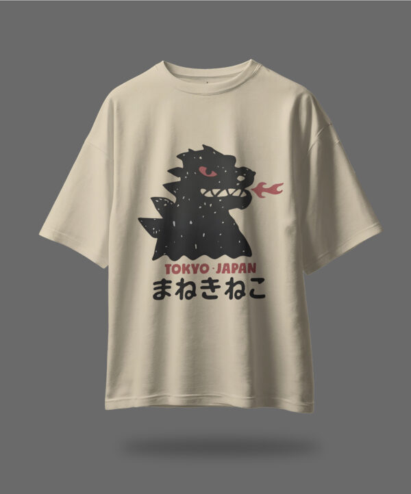 Front-Back-T-shirt-Mockup TOKYA JAPAN BEIGE OVERSIZED T-SHIRT BY OVERHEAT